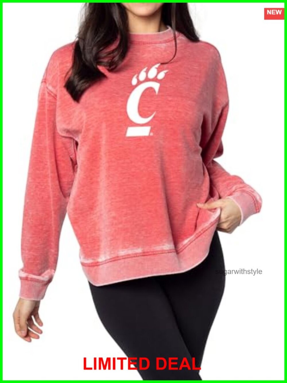 Oversized Fleece Pullover Sweatshirt Burnout Wash Ribbed Trim